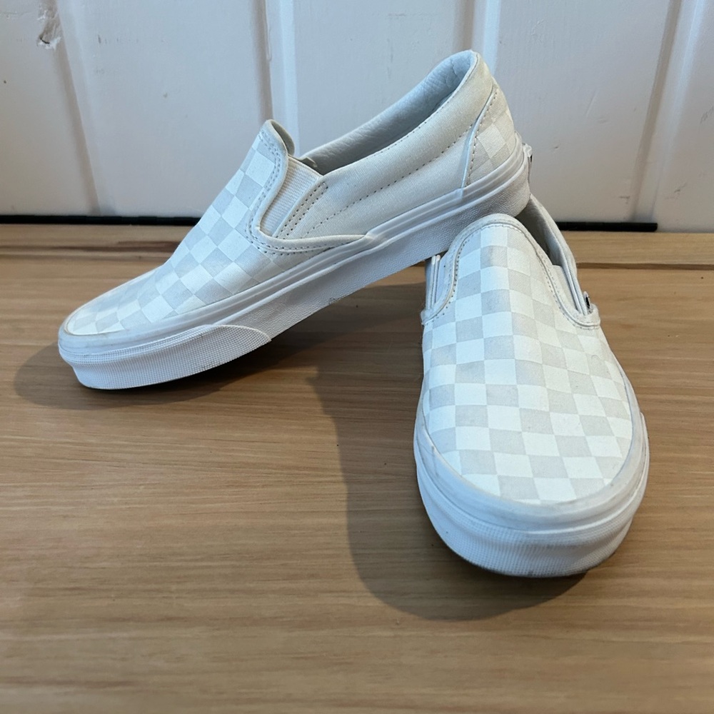 Vans Slip-On Checkerboard Sneakers in White